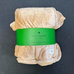 Kate Spade Queen Full Beige Taupe Brown Fleece Blanket Comforter Throw Bedding